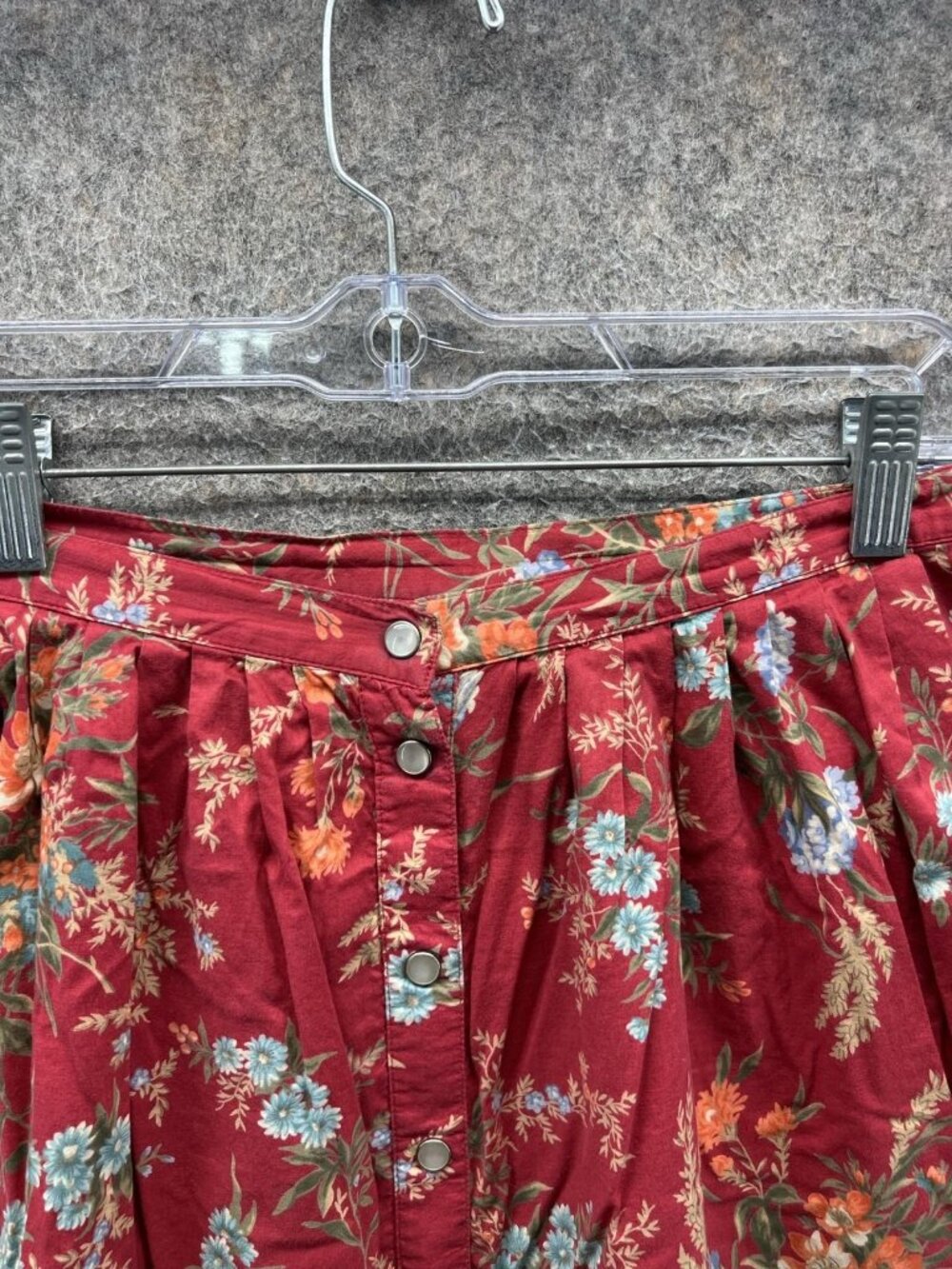 Lauren Ralph Lauren Skirt Womens 12 Red Floral Satin A Line Midi Button Front - Picture 7 of 12